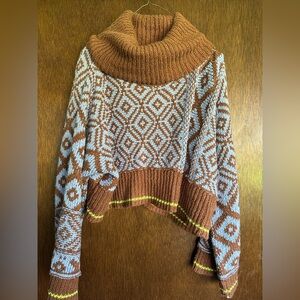 Free People Cowl Neck Chunky Knit Sweater Womens Sz Large Crop Fit